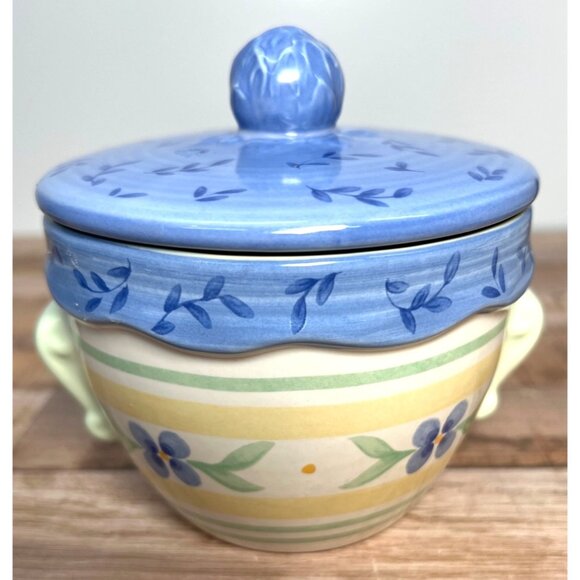 Vtg Pfaltzgraff Blue Summer Breeze Ceramic Sugar Bowl & Lid - Picture 1 of 6